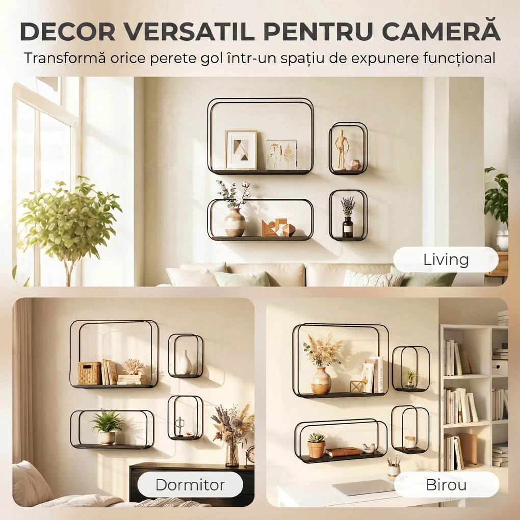 HOMCOM rafturi suspendate perete, rafturi decorative moderne | Aosom Romania