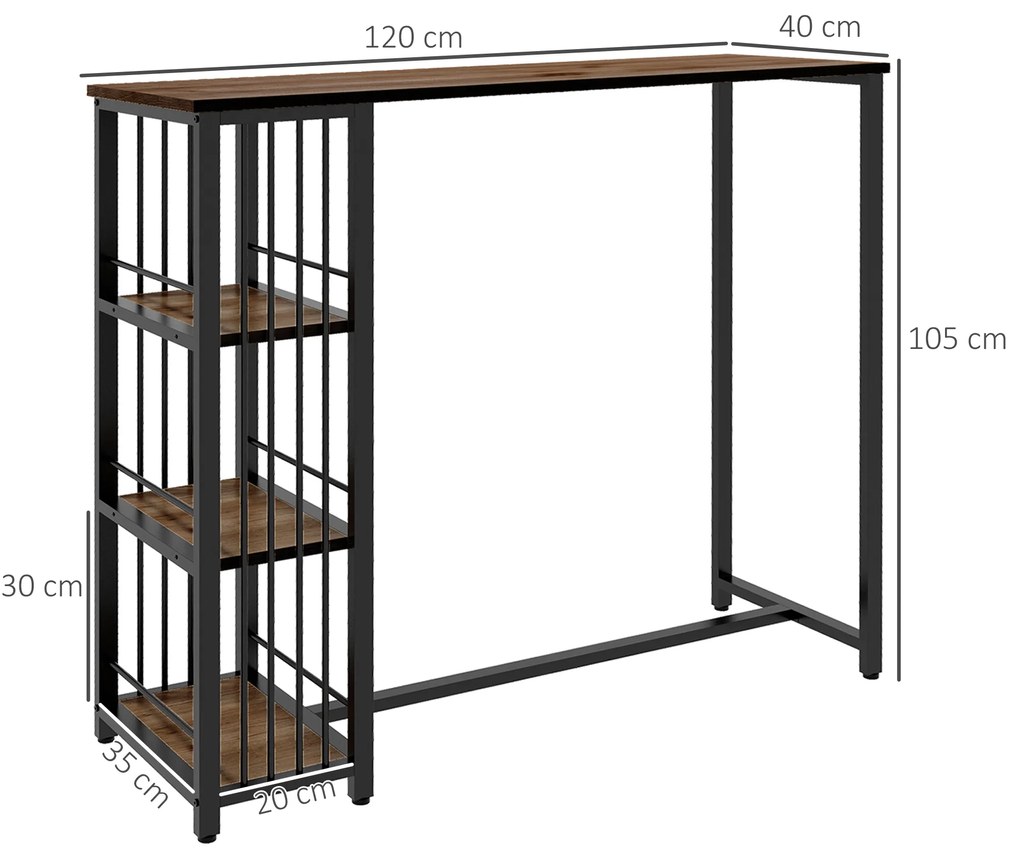 HOMCOM Masa de bar masa inalta de bucatarie mange-debout cu rafturi 120 x 40 x 105 cm picior otel negru | Aosom Romania