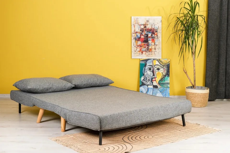 Canapea Extensibila 2 Locuri, Cadru Metalic, Folde, Gri Deschis