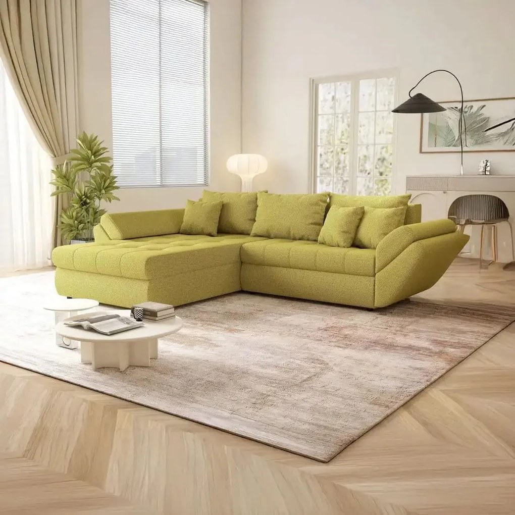 Colțar extensibil dumonde cu ladă de depozitare si sezut confortabil din spuma high-density, Loana Enjoy Green 270x185 cm