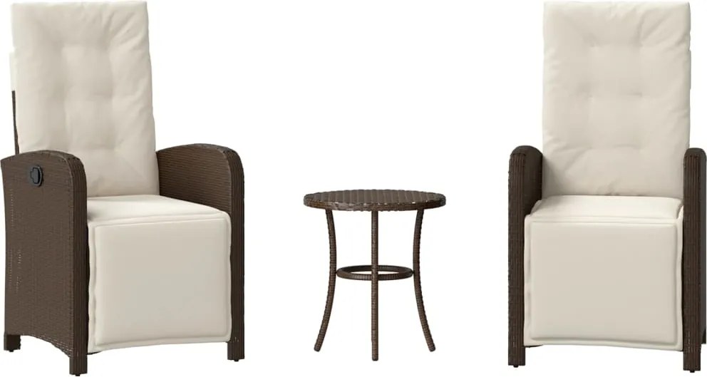 vidaXL Set bistro cu perne, 3 piese, maro, poliratan