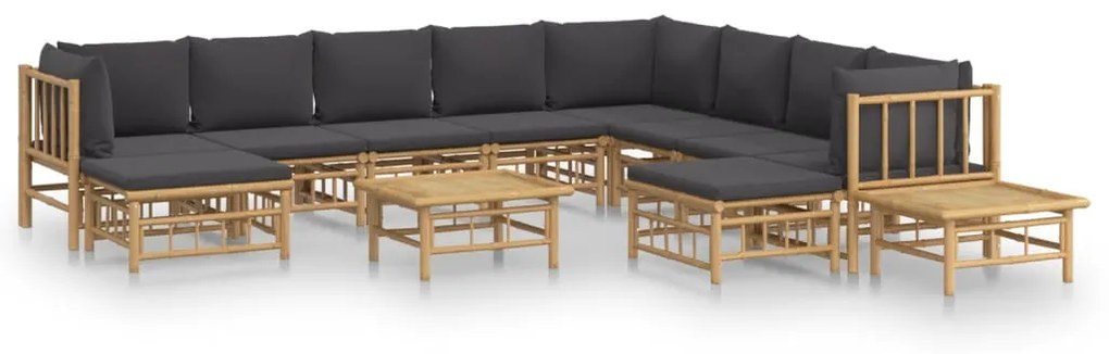3155227 vidaXL Set mobilier de grădină cu perne gri închis, 12 piese, bambus
