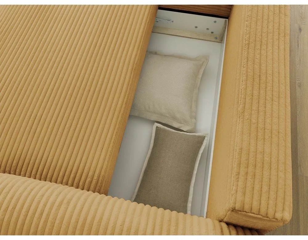 Colțar galben muștar extensibil cu tapițerie din catifea reiată (cu colț pe partea stângă ) Lucien – Bobochic Paris