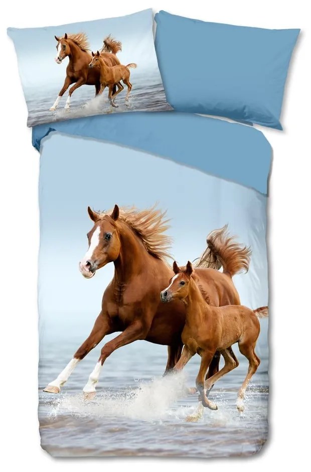 Lenjerie de pat pentru copii albastră din bumbac pentru pat de o persoană 140x200 cm Free – Good Morning