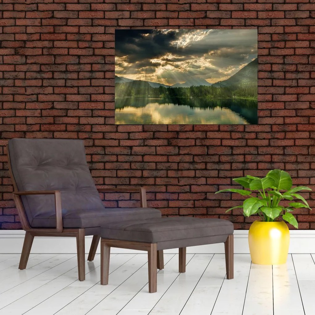Tablou cu lac și soarele translucid (90x60 cm)