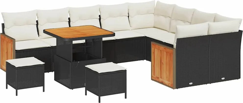 vidaXL Set de canapele pentru grădină 13 pcs Negru și Crem poliratan