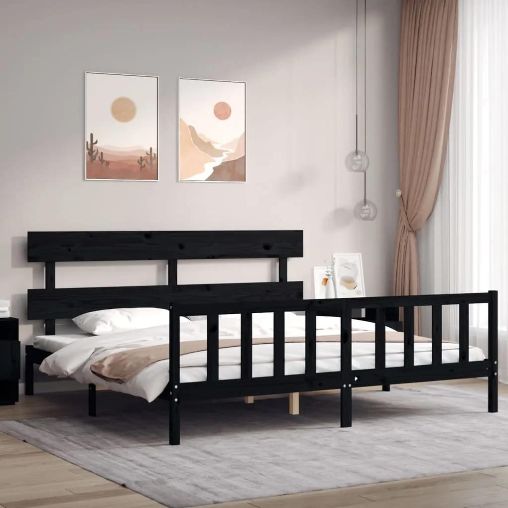 3193290 vidaXL Cadru de pat cu tăblie Super King Size, negru, lemn masiv