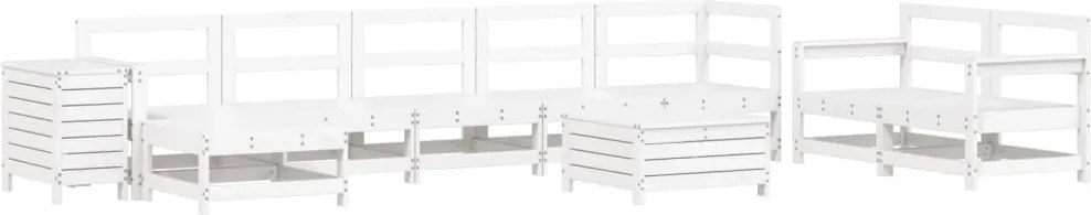 vidaXL Set canapea de grădină, 10 piese, alb, lemn masiv de pin