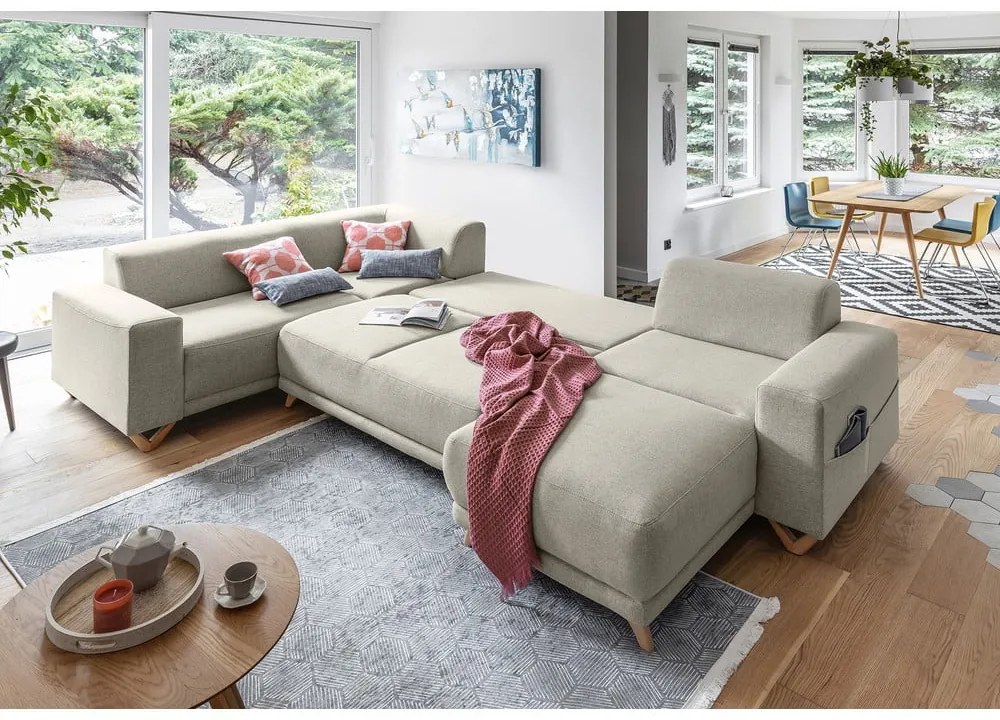 Colțar bej extensibil/cu spațiu de depozitare (cu colț pe partea stângă/în formă de "U") Classy Sophie – Miuform