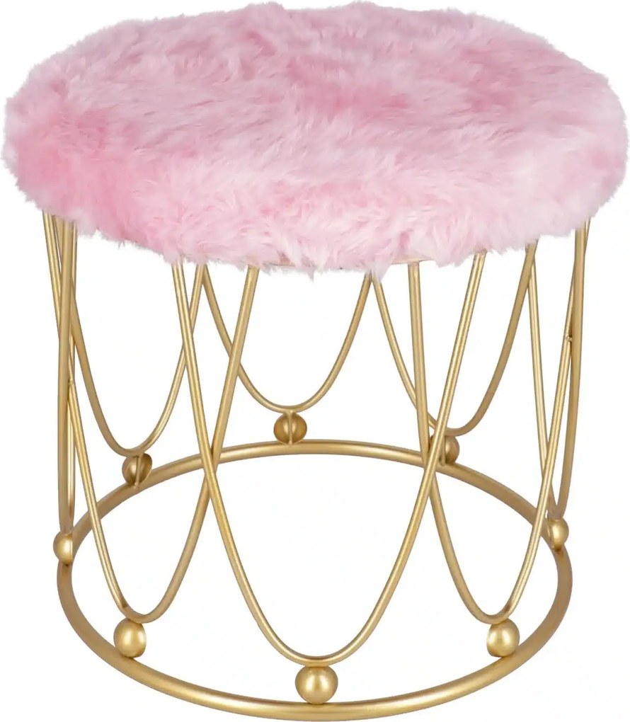 Taburet Pinky baza metalica aurie tapitat roz pudrat