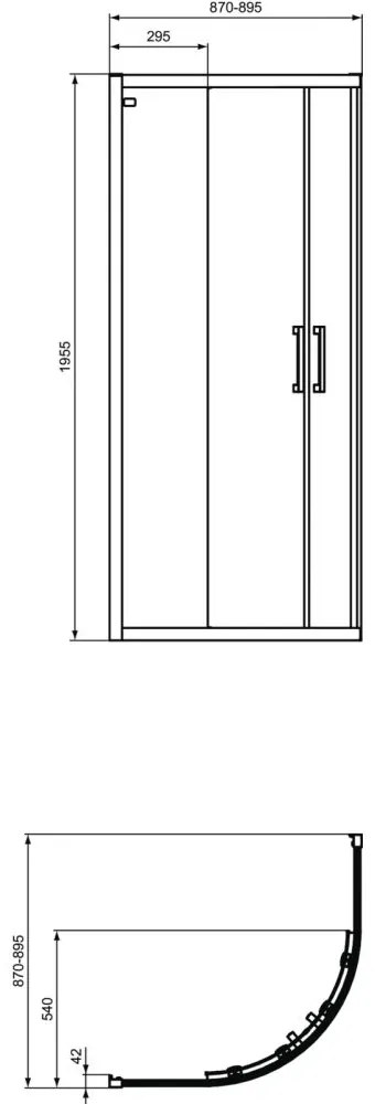 Cabina de dus semirotunda 90x90 cm Ideal Standard Connect 2 cu usi glisante profil crom lucios 900x900 mm, Crom lucios