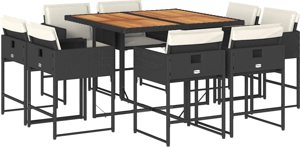 vidaXL Set mobilier de grădină cu perne, 9 piese, negru, poliratan