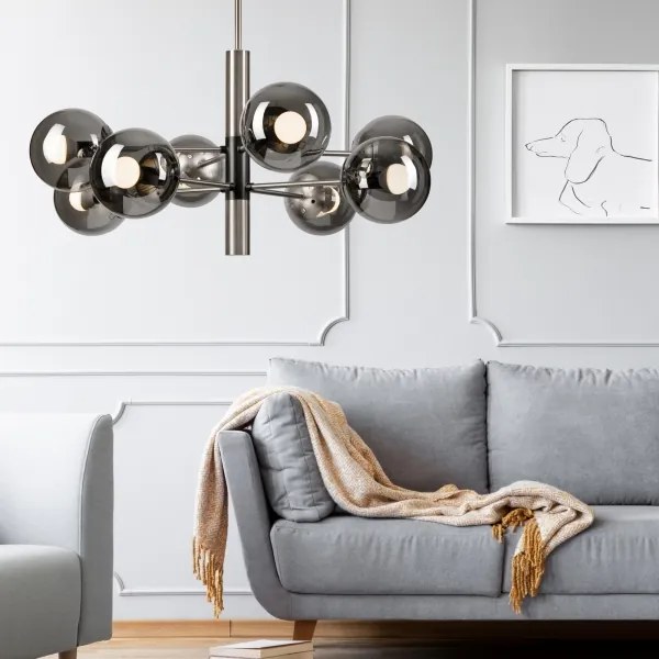 Lustră pe tijă ROLLO 8xE14/5W/230V crom mat/fumuriu