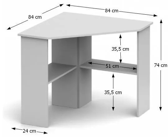 Birou pe colt , 84 x 84 cm , alb , Bortis Impex