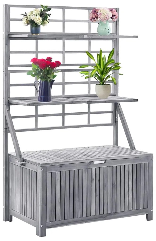 vidaXL Cutie depozitare cu spalier, gri 99x55x160 cm lemn masiv acacia