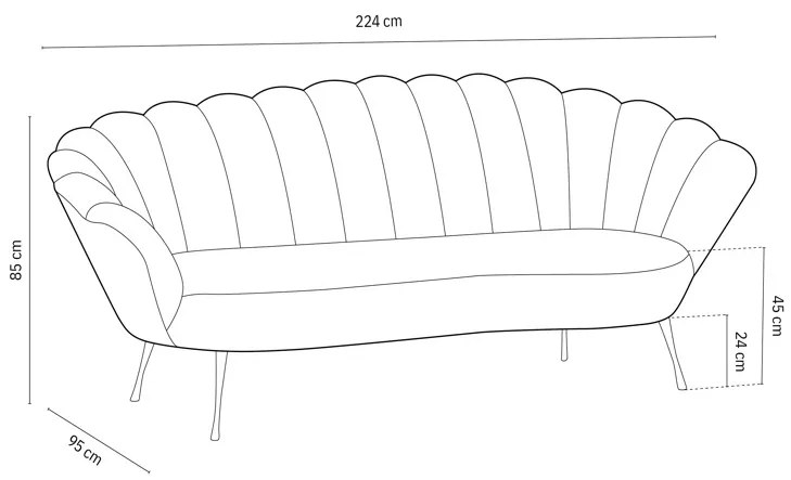 Canapea Kingston 3 locuri catifea Riviera L224 cm