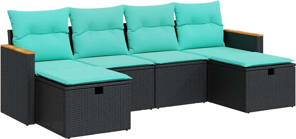 vidaXL Set mobilier de grădină cu perne, 6 piese, negru, poliratan