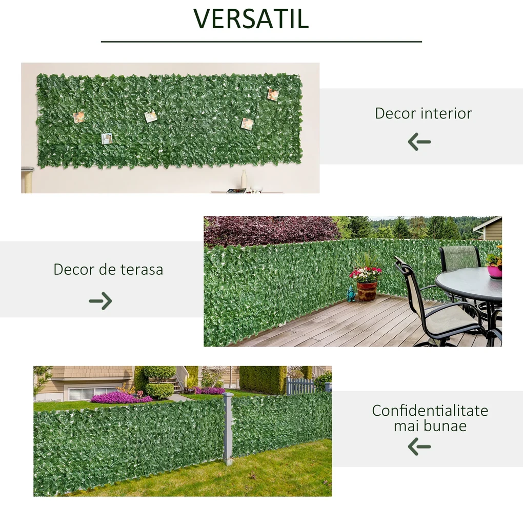 Outsunny Gard Artificial Iederă PE Anti-UV pentru Intimitate și Decor Verde Închis 300x100cm | Aosom Romania