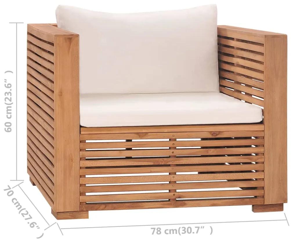 Set mobilier de gradina cu perne crem 7 piese lemn masiv de tec Crem, 2x colt + 2x mijloc + fotoliu + 2x suport pentru picioare, 1