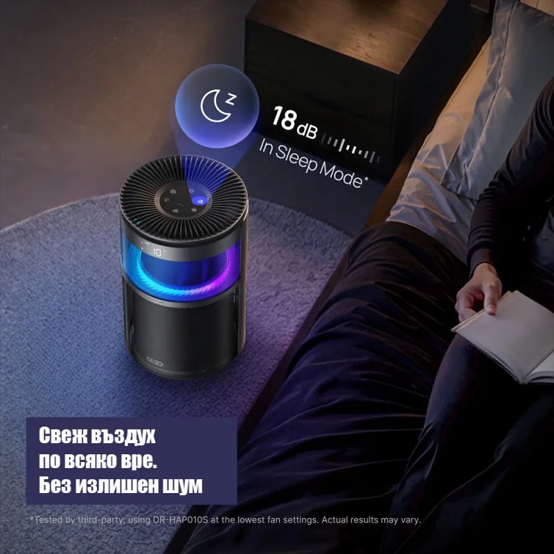 Purificator de aer DREO 530AS, 25 m², 221 m³/h, aspirație la 360°, True HEPA, Wi-Fi, cronometru, ultra silențios, senzor de calitate a aerului, negru