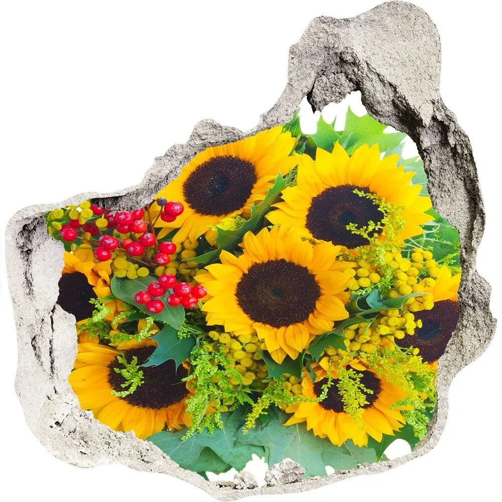 Autocolant 3D gaura cu priveliște Buchet de floarea-soarelui