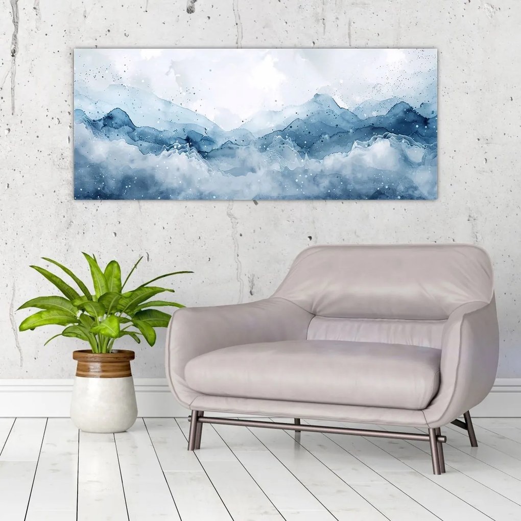 Tablou - Nori și valuri, acuarelă (120x50 cm)