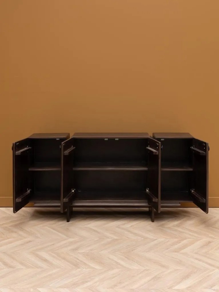 Comodă din lemn de mango și metal, cu 4 uși, maro antichizat, finisaj mat, 160×40×80, „Mogadi"