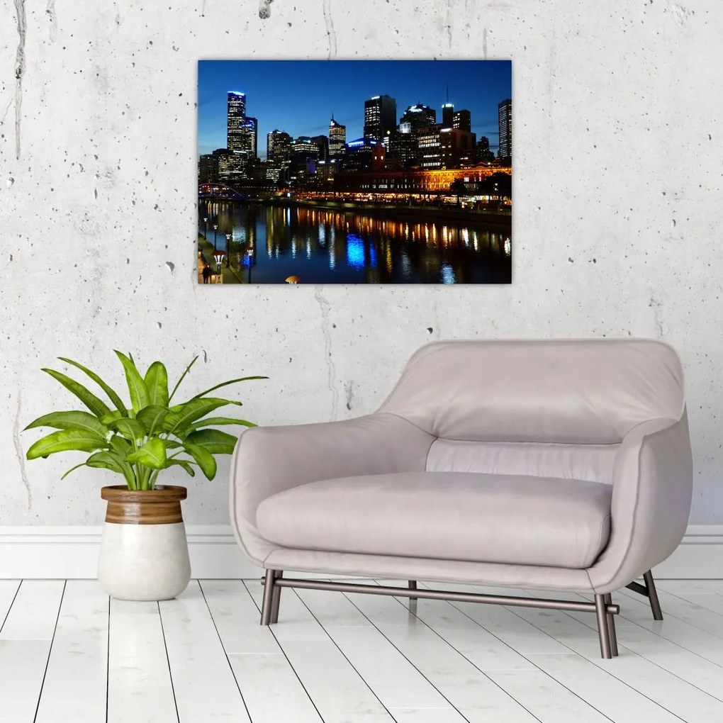 Tablou pe sticlă cu noaptea în Melbourne (70x50 cm)