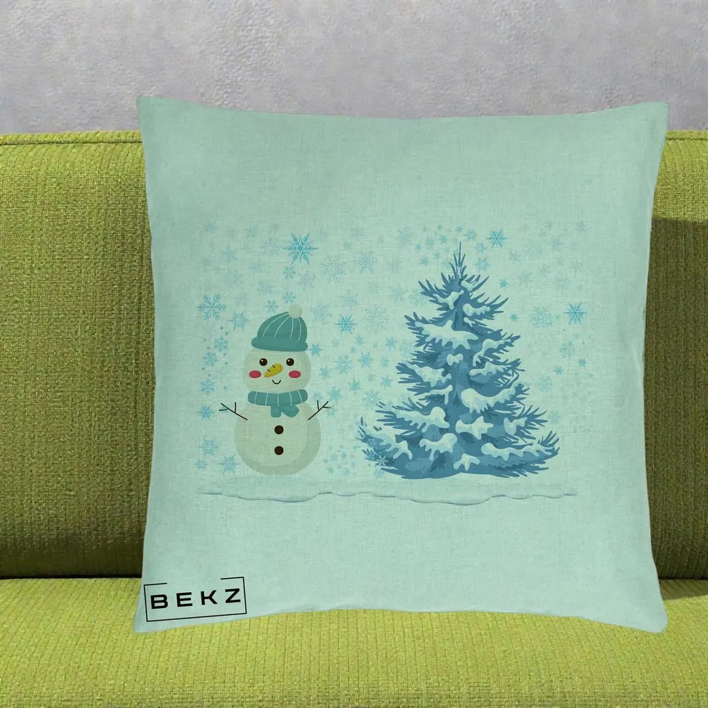 Perna Decorativa Om de Zapada si Brad Craciun, 40x40 cm, Verde Menta, Husa Detasabila, Perna Inclusa, BEKZ®