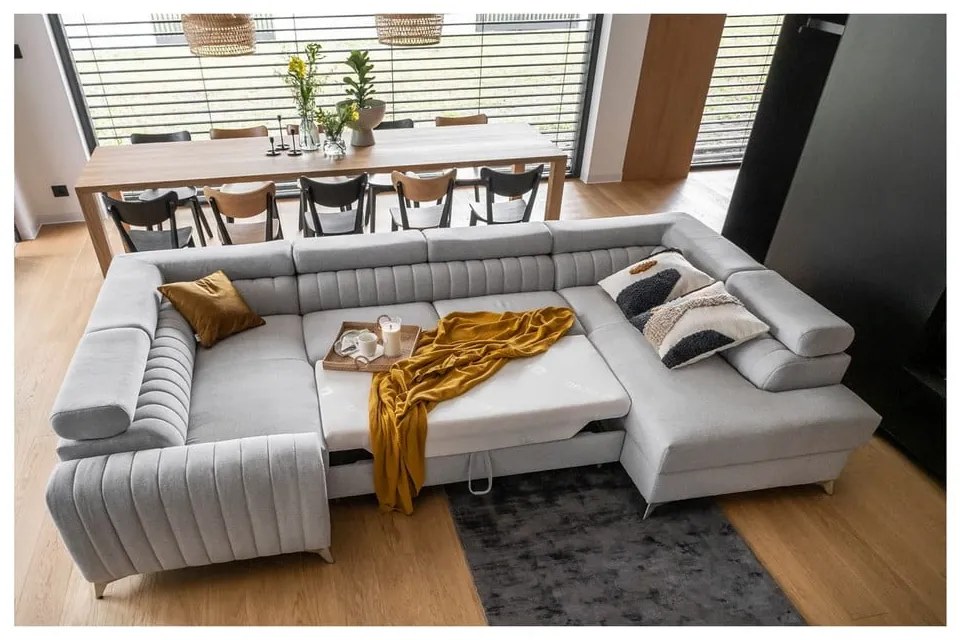 Colțar gri deschis extensibil/cu spațiu de depozitare (cu colț pe partea dreaptă/în formă de "U") Louis – ELTAP