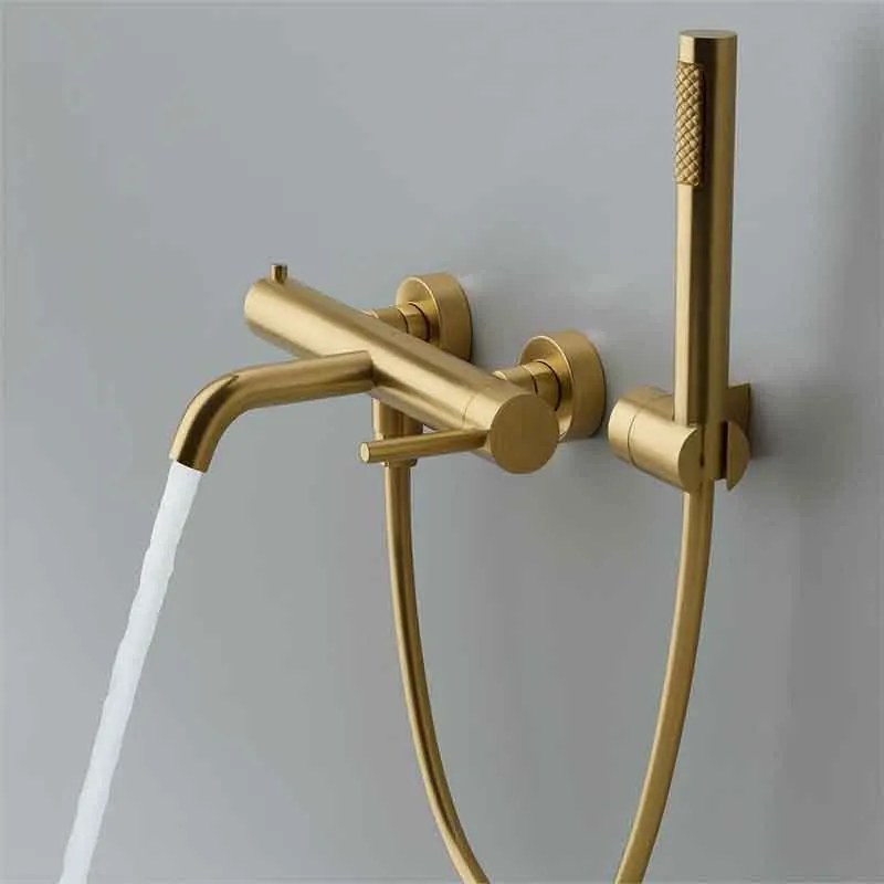 Baterie de cada montaj pe perete din alama sanitara, auriu periat, pipa fixa 19.8 cm, LaVita Verdi Auriu periat