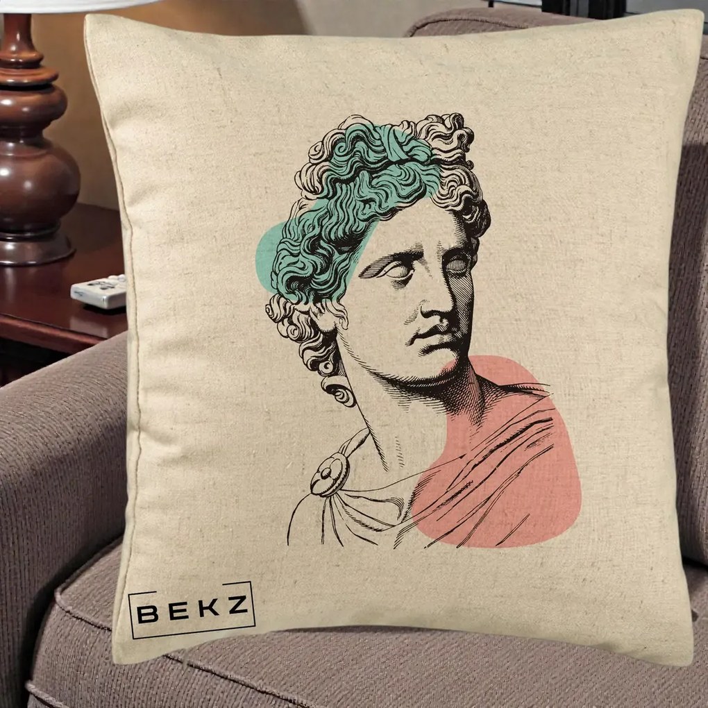 Perna Decorativa Bust Grec Vaporwave, 40x40 cm, Bej, Husa Detasabila, Perna Inclusa, BEKZ®