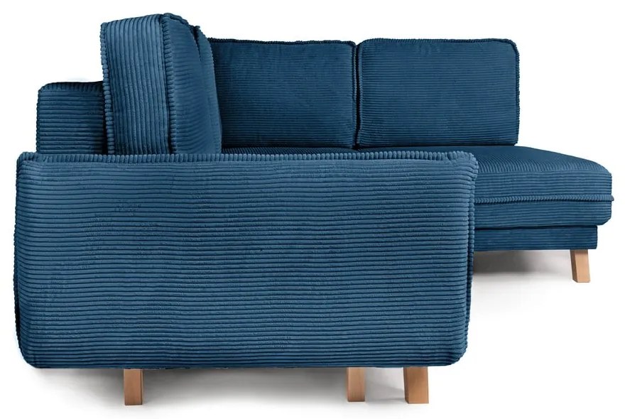 Colțar albastru extensibil cu tapițerie din catifea reiată (cu colț pe partea dreaptă) Tori – Bonami Selection