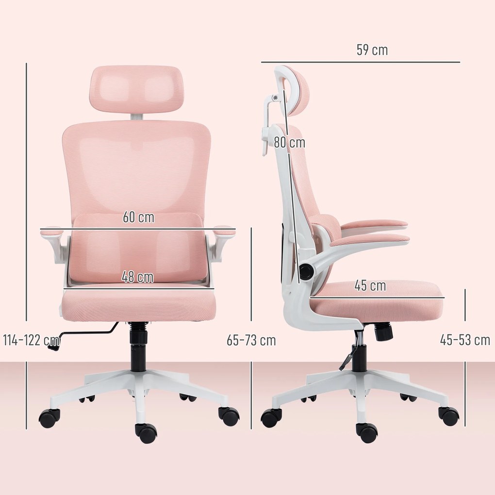 Vinsetto Scaun de Birou Ergonomic cu Tetieră Detașabilă Roz | Aosom Romania
