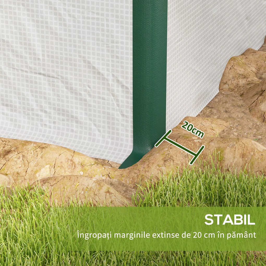 Outsunny Seră Tip Tunel cu 2 Uși, Fermoare și 8 Ferestre, 600x300x200 cm, Alb | Aosom Romania