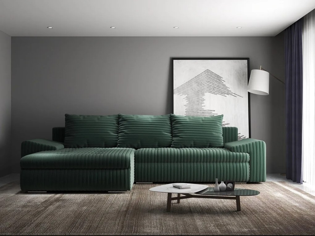 Colțar extensibil dumonde cu ladă de depozitare si sezut confortabil din spuma high-density, Leonardo Ambience Verde 260x185 cm