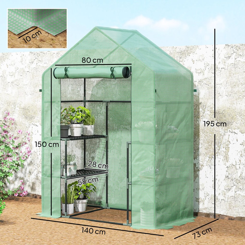 Outsunny PE impermeabil și rezistent la UV Grădină seră pentru plante cu rafturi și accesorii de montare, 142x73x195cm, verde | Aosom Romania