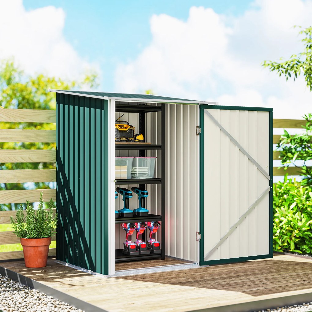 Outsunny Căsuță de Grădină 0,92m² din Oțel Galvanizat, Depozit pentru Unelte cu Ușă Blocabilă, Acoperiș Înclinat, 100x104x160 cm, Verde | Aosom Romania