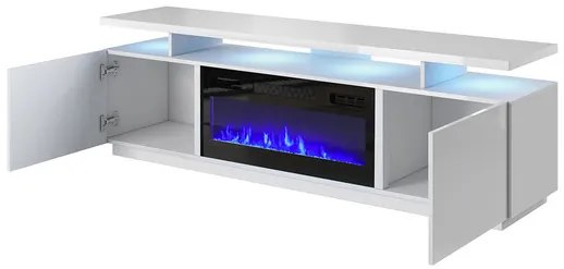 Dulap TV cu șemineu Anaceta (Alb + lucios Alb) (cu iluminat LED). Promo -16%. 1106159