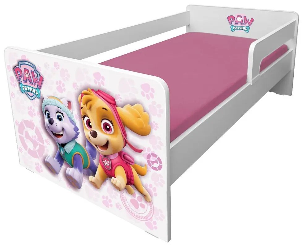 Pat copii Paw Patrol Pink P1L 2-6 ani cu paravane detasabile/interschimbabile + saltea Basic + Lampa veghe