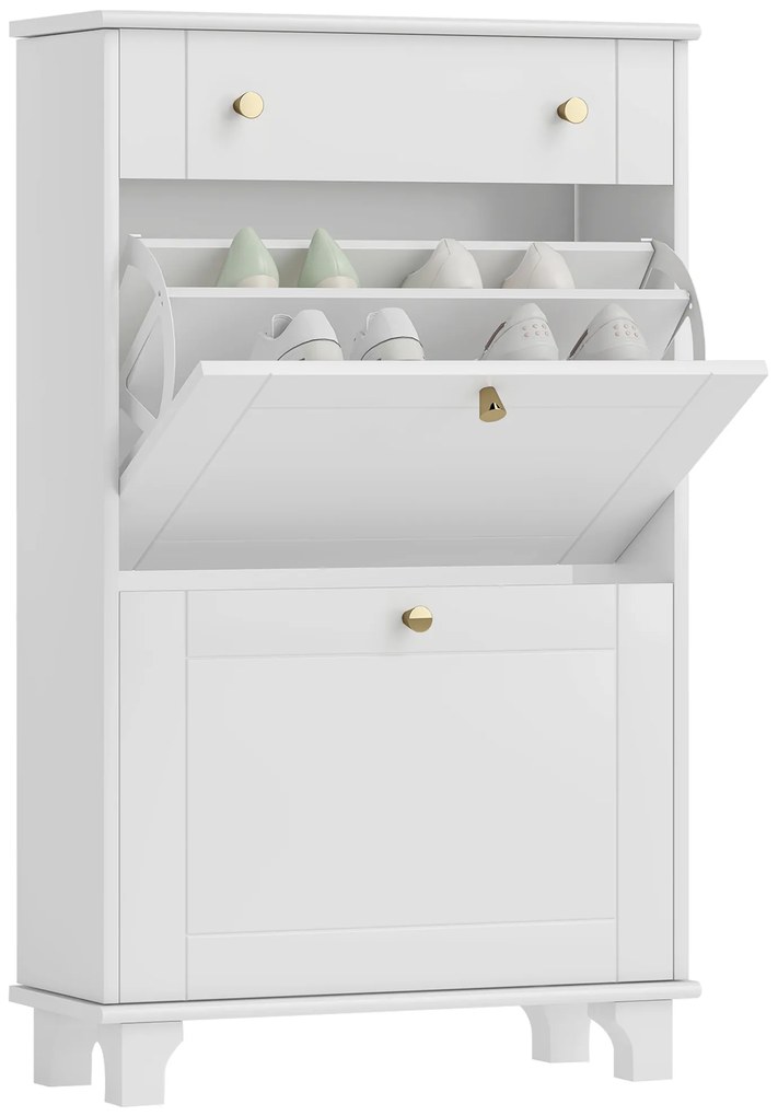 HOMCOM Dulap Pantofi de intrare îngust cu sertare cu uși basculante și raft ajustabil, 60 x 23,5 x 98,5 cm, alb | Aosom Romania