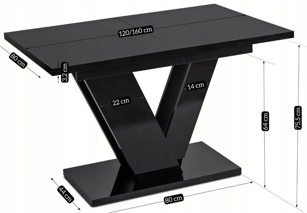 JAKS Masă de bucătărie Clark 120 cm black gloss glamour
