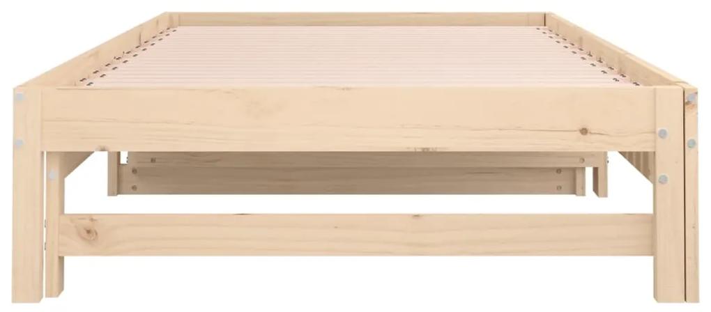 Pat de zi extensibil 2x(80x200) cm lemn masiv de pin Maro, 80 x 200 cm