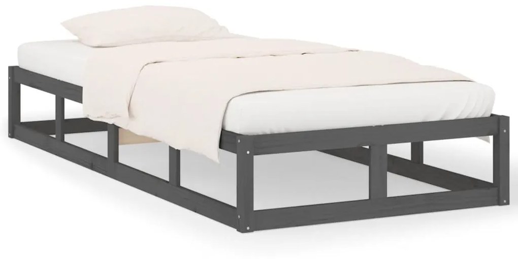 820828 vidaXL Cadru de pat single 3FT, gri, 90x190 cm, lemn masiv