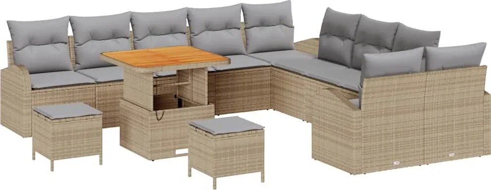 vidaXL Set de canapele pentru grădină cu pernă 13 pcs Bej poliratan