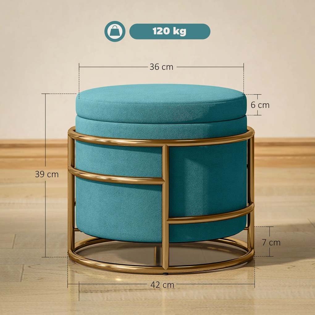 HOMCOM Pouf cu Spațiu de Depozitare în Catifea, 24L, Capac Detasabil, Ø42x39cm, Verde | Aosom Romania
