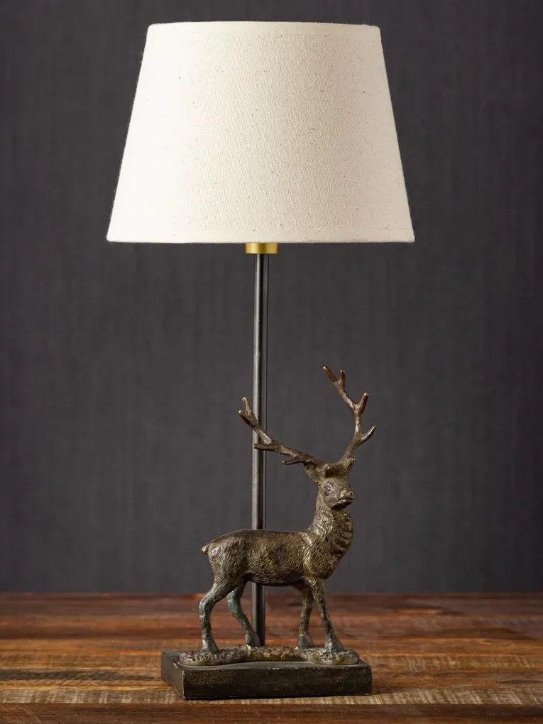 Lampa de masa, din alama, cu abajur din in, Deer