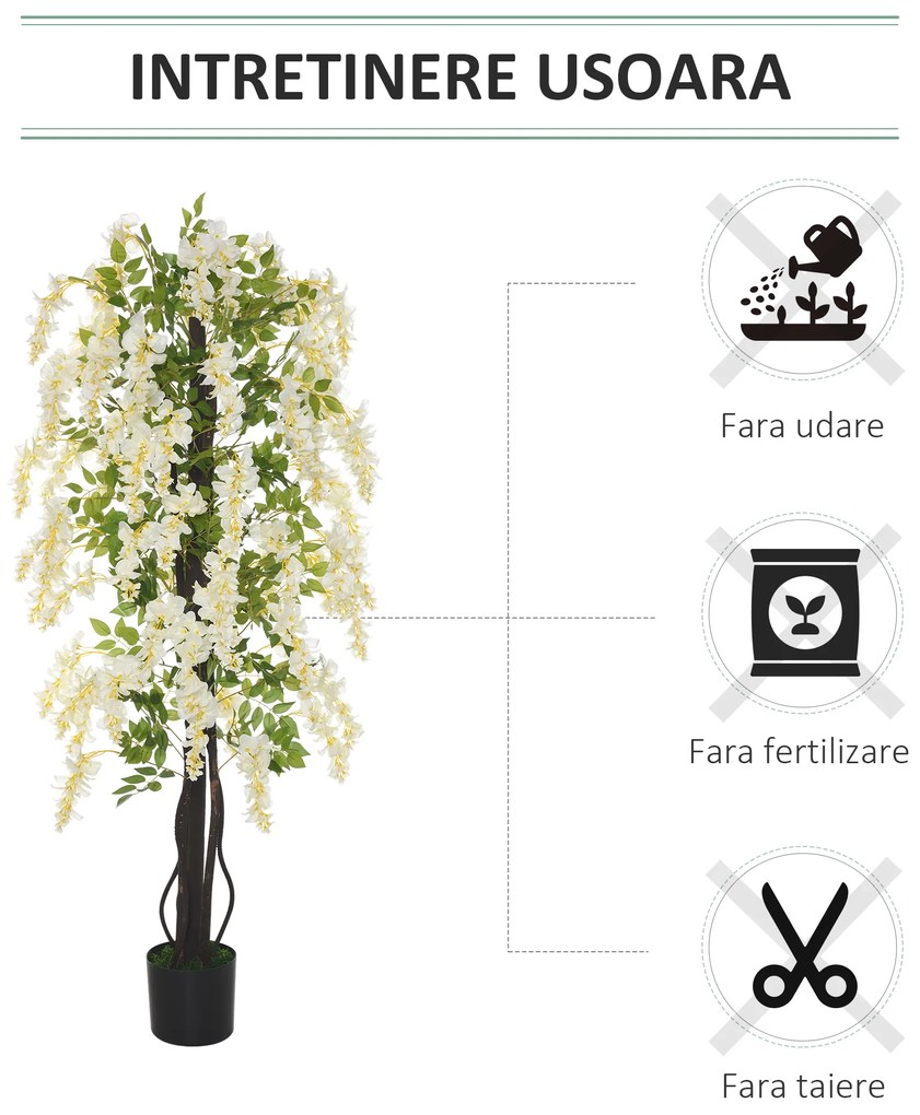 Outsunny Plante Artificiale Fără Întreținere, Perfect pentru Decorarea Casei, 165 cm, Alb | Aosom Romania