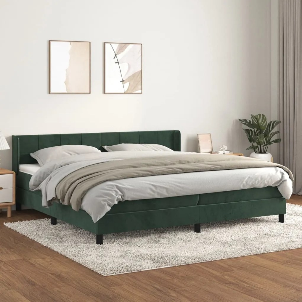 3130982 vidaXL Pat box spring cu saltea, verde închis, 200x200 cm, catifea