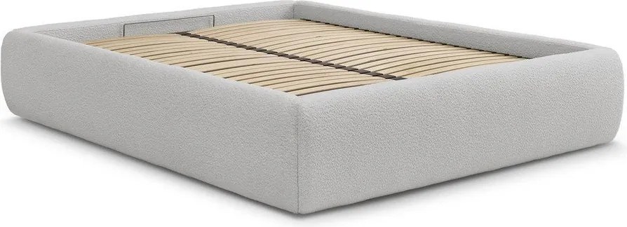Pat matrimonial gri deschis tapițat cu spațiu de depozitare/fără tăblie cu somieră 160x200 cm Inera – Bobochic Paris